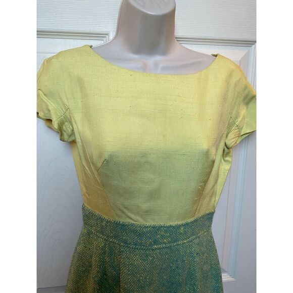Miss Bergdorf Goodman Dress Set With Jacket Size Small Blue Yellow Spring - Picture 15 of 16